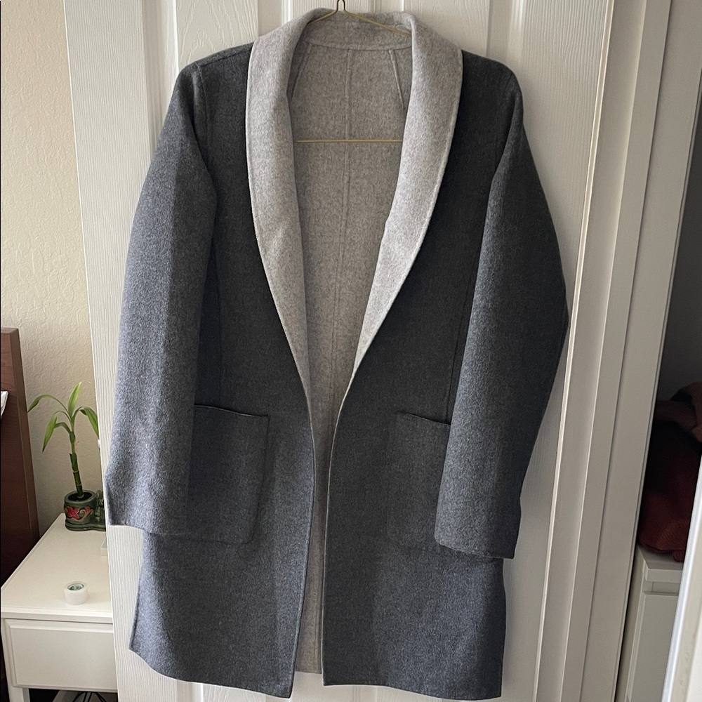 Gray and Light Gray Open Front Coat